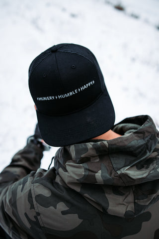 HUNGRY HUMBLE HAPPY 6 PANEL TRUCKER SNAPBACK - BLACK/GREY